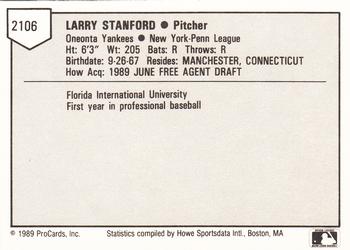 1989 ProCards Minor League Team Sets #2106 Larry Stanford Back