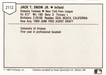 1989 ProCards Minor League Team Sets #2112 J.T. Snow Back