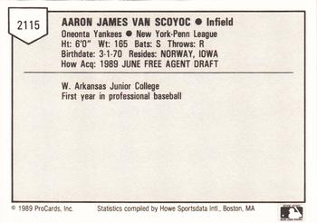 1989 ProCards Minor League Team Sets #2115 Aaron Van Scoyoc Back