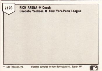 1989 ProCards Minor League Team Sets #2120 Rich Arena Back