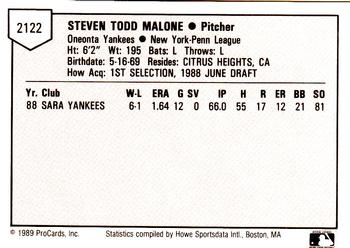 1989 ProCards Minor League Team Sets #2122 Todd Malone Back