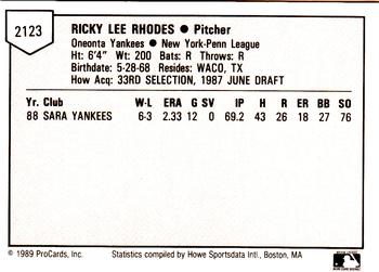 1989 ProCards Minor League Team Sets #2123 Ricky Rhodes Back