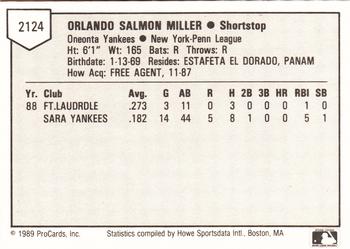 1989 ProCards Minor League Team Sets #2124 Orlando Miller Back