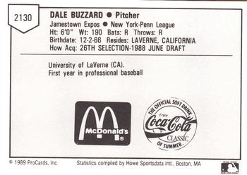 1989 ProCards Minor League Team Sets #2130 Dale Buzzard Back