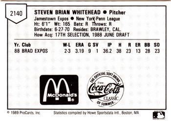 1989 ProCards Minor League Team Sets #2140 Steve Whitehead Back