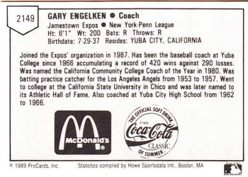 1989 ProCards Minor League Team Sets #2149 Gary Engelken Back