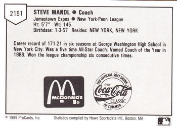 1989 ProCards Minor League Team Sets #2151 Steve Mandl Back