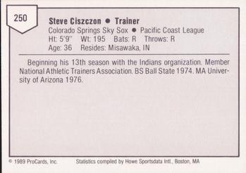 1989 ProCards Minor League Team Sets #250 Steve Ciszczon Back