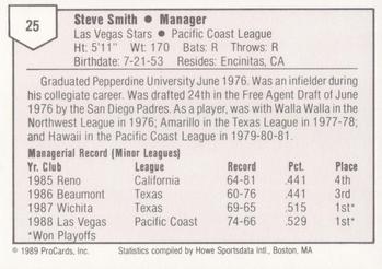 1989 ProCards Minor League Team Sets #25 Steve Smith Back