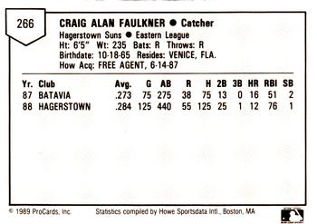 1989 ProCards Minor League Team Sets #266 Craig Faulkner Back