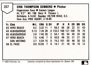 1989 ProCards Minor League Team Sets #267 Erik Sonberg Back