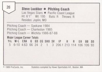 1989 ProCards Minor League Team Sets #26 Steve Luebber Back