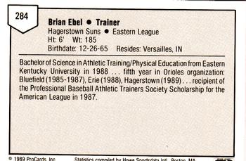 1989 ProCards Minor League Team Sets #284 Brian Ebel Back