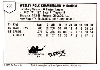 1989 ProCards Minor League Team Sets #296 Wes Chamberlain Back