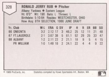 1989 ProCards Minor League Team Sets #328 Jerry Rub Back