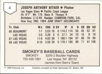 1989 ProCards Minor League Team Sets #4 Joe Bitker Back