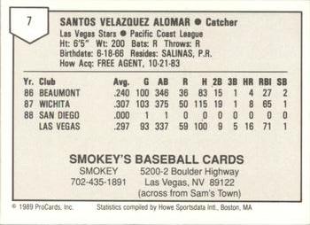 1989 ProCards Minor League Team Sets #7 Sandy Alomar Back
