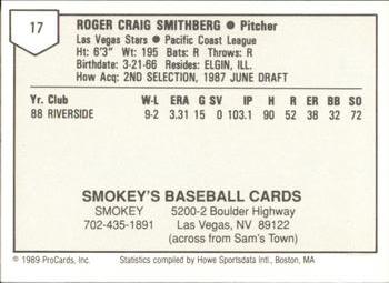 1989 ProCards Minor League Team Sets #17 Roger Smithberg Back