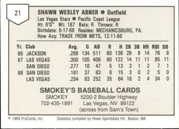 1989 ProCards Minor League Team Sets #21 Shawn Abner Back