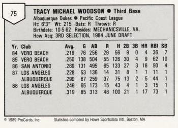 1989 ProCards Minor League Team Sets #75 Tracy Woodson Back