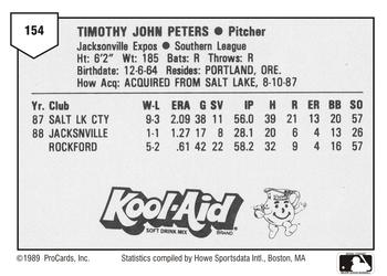 1989 ProCards Minor League Team Sets #154 Tim Peters Back