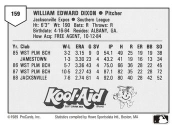1989 ProCards Minor League Team Sets #159 Eddie Dixon Back
