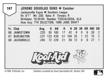 1989 ProCards Minor League Team Sets #167 Doug Duke Back