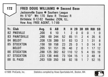 1989 ProCards Minor League Team Sets #172 Fred Williams Back