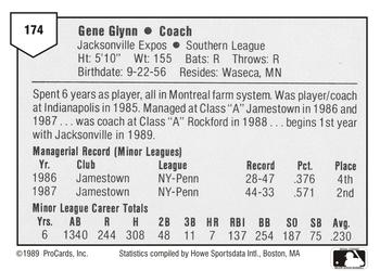 1989 ProCards Minor League Team Sets #174 Gene Glynn Back