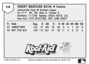 1989 ProCards Minor League Team Sets #176 Rob Natal Back