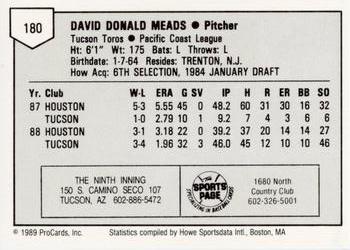 1989 ProCards Minor League Team Sets #180 Dave Meads Back