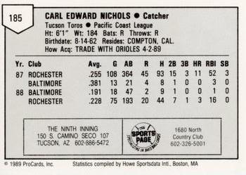 1989 ProCards Minor League Team Sets #185 Carl Nichols Back