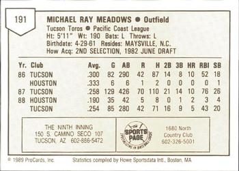 1989 ProCards Minor League Team Sets #191 Louie Meadows Back