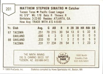 1989 ProCards Minor League Team Sets #201 Matt Sinatro Back