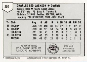 1989 ProCards Minor League Team Sets #205 Chuck Jackson Back