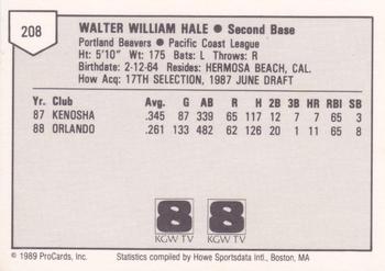 1989 ProCards Minor League Team Sets #208 Chip Hale Back