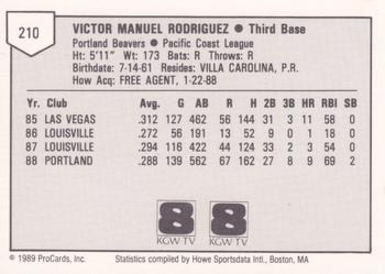 1989 ProCards Minor League Team Sets #210 Victor Rodriguez Back