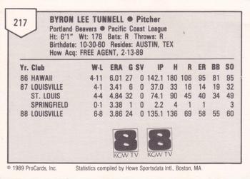 1989 ProCards Minor League Team Sets #217 Lee Tunnell Back