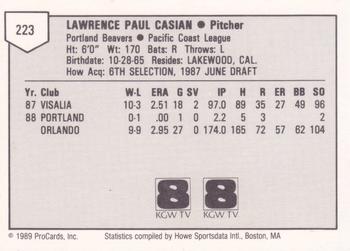 1989 ProCards Minor League Team Sets #223 Larry Casian Back