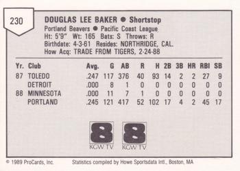 1989 ProCards Minor League Team Sets #230 Doug Baker Back