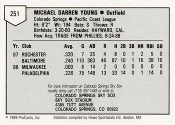 1989 ProCards Minor League Team Sets #251 Mike Young Back