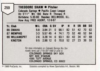 1989 ProCards Minor League Team Sets #259 Theo Shaw Back