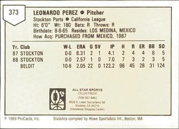 1989 ProCards Minor League Team Sets #373 Leo Perez Back