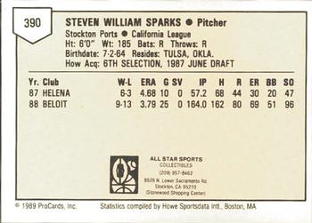 1989 ProCards Minor League Team Sets #390 Steve Sparks Back