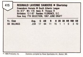 1989 ProCards Minor League Team Sets #415 Reggie Sanders Back