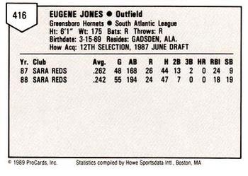 1989 ProCards Minor League Team Sets #416 Eugene Jones Back