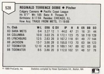 1989 ProCards Minor League Team Sets #528 Reggie Dobie Back