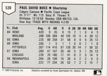 1989 ProCards Minor League Team Sets #539 Paul Noce Back