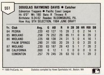 1989 ProCards Minor League Team Sets #551 Doug Davis Back