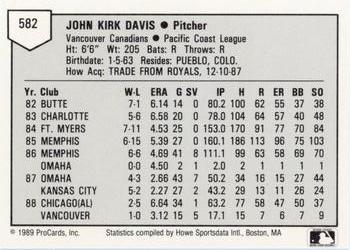 1989 ProCards Minor League Team Sets #582 John Davis Back
